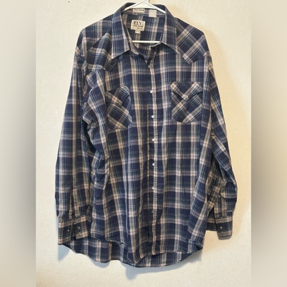 Ely Cattleman Navy and White Plaid Button Down Shirt
